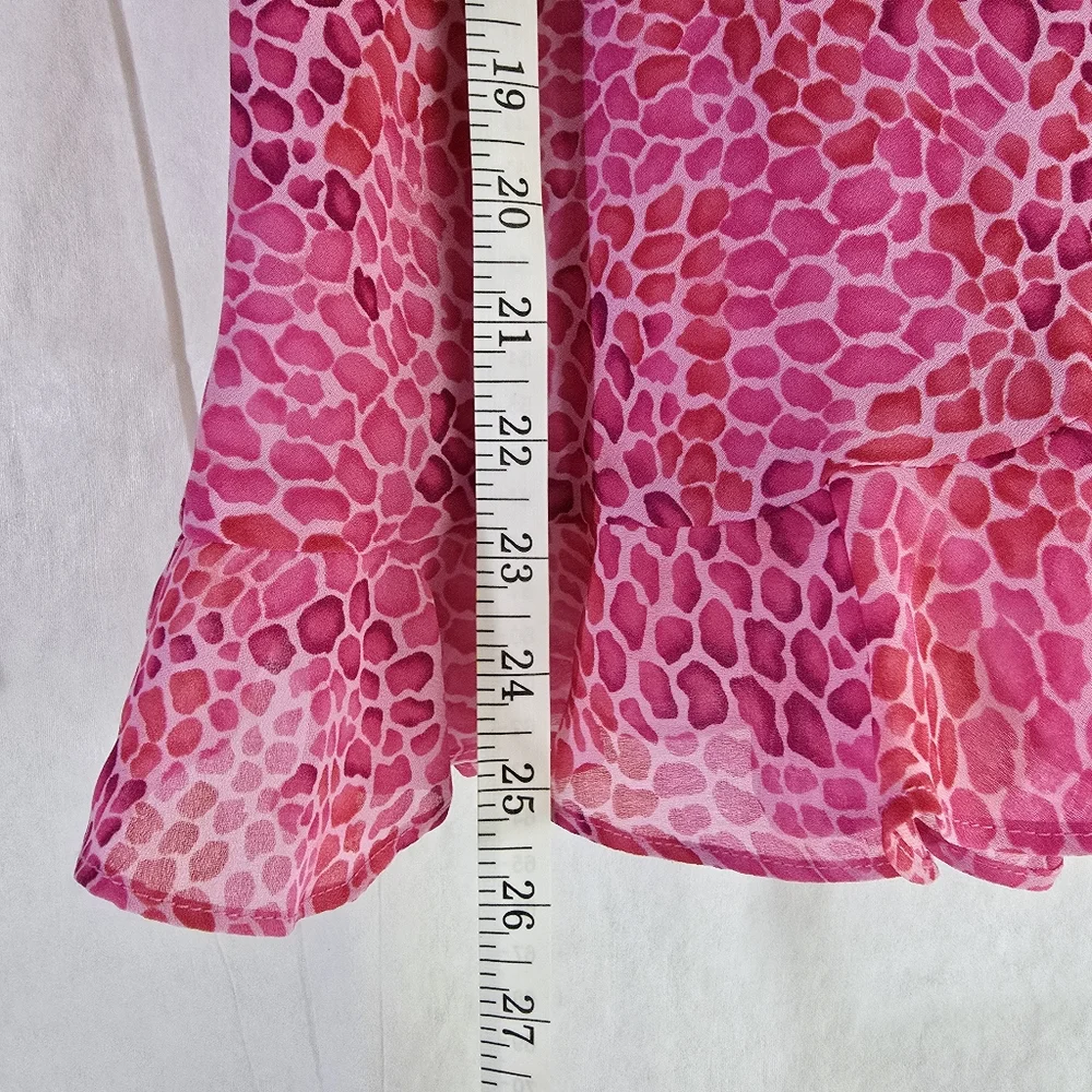 Donna Ricco 2pc Skirt Set Size 6 Pink Animal Pebble Print Short Sleeve Ruffle